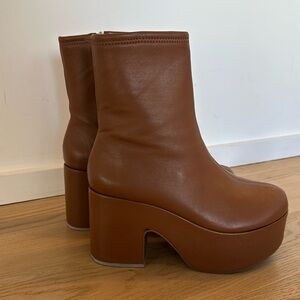 Larroude Miso Platform Boot in Caramel Stretch Leather